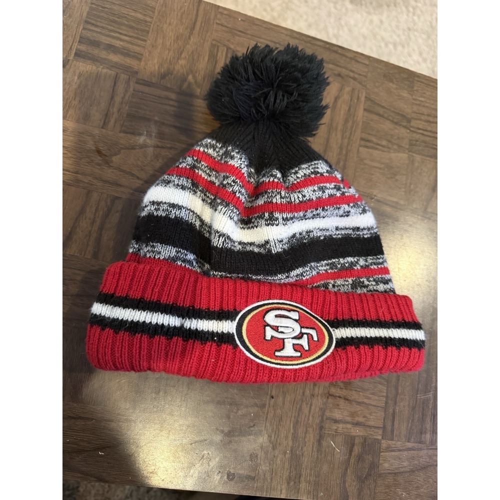 New Era San Francisco 49ers Pom Beanie Hat NFL Fleece Lined Red Black OSFM